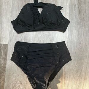 Cupshe Black Bikini with Embroidered Accents